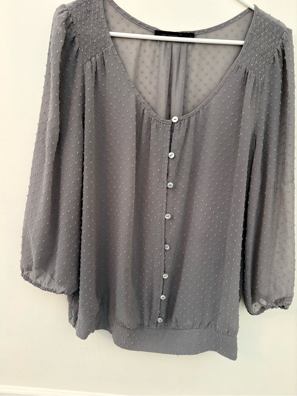 The Limited Swiss Dot Blouse Sheer Lightweight Top Gray Size L